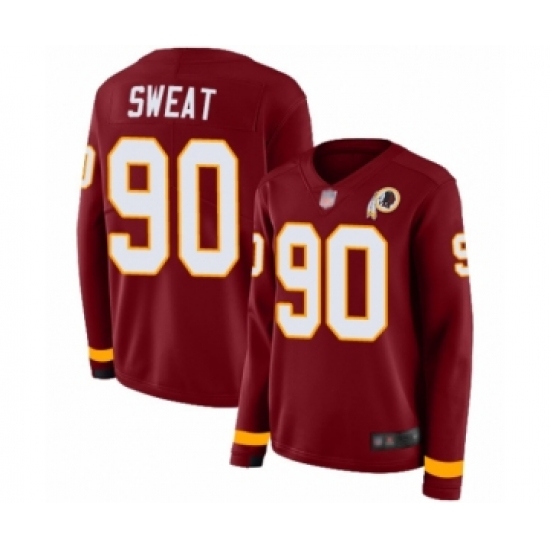 Women's Washington Redskins 90 Montez Sweat Limited Burgundy Therma Long Sleeve Football Jersey