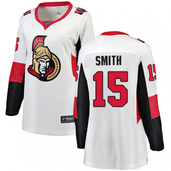 Women's Ottawa Senators 15 Zack Smith Fanatics Branded White Away Breakaway NHL Jersey