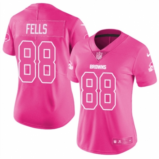 Women's Nike Cleveland Browns 88 Darren Fells Limited Pink Rush Fashion NFL Jersey