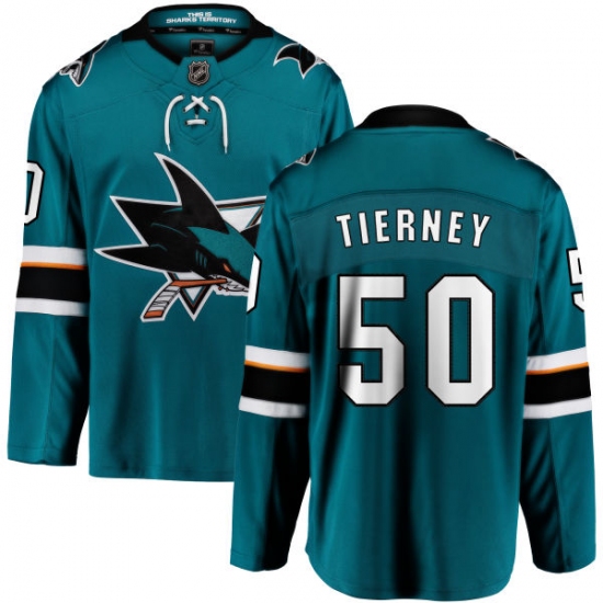 Youth San Jose Sharks 50 Chris Tierney Fanatics Branded Teal Green Home Breakaway NHL Jersey