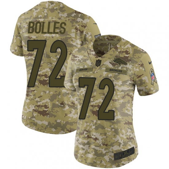 Women's Nike Denver Broncos 72 Garett Bolles Limited Camo 2018 Salute to Service NFL Jersey