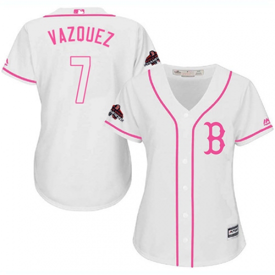 Women's Majestic Boston Red Sox 7 Christian Vazquez Authentic White Fashion 2018 World Series Champions MLB Jersey