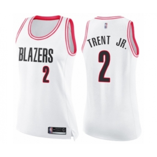 Women's Portland Trail Blazers 2 Gary Trent Jr. Swingman White Pink Fashion Basketball Jersey