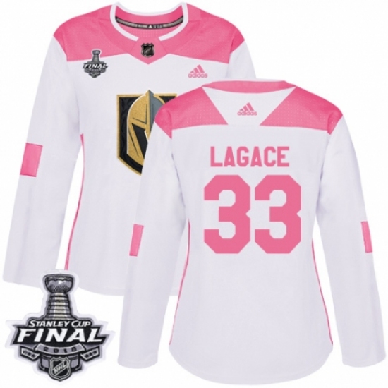 Women's Adidas Vegas Golden Knights 33 Maxime Lagace Authentic White/Pink Fashion 2018 Stanley Cup Final NHL Jersey