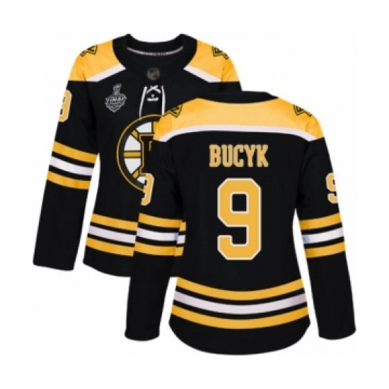 Women's Boston Bruins 9 Johnny Bucyk Authentic Black Home 2019 Stanley Cup Final Bound Hockey Jersey