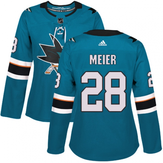 Women's Adidas San Jose Sharks 28 Timo Meier Premier Teal Green Home NHL Jersey