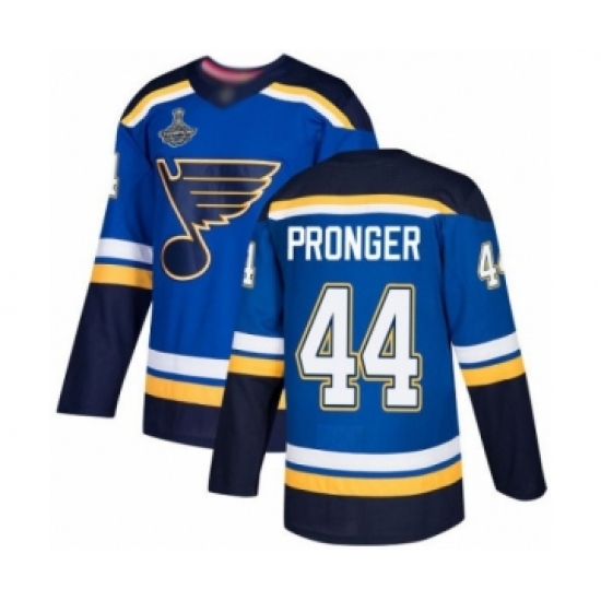 Men's St. Louis Blues 44 Chris Pronger Authentic Royal Blue Home 2019 Stanley Cup Champions Hockey Jersey