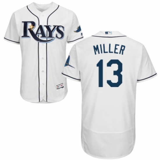 Men's Majestic Tampa Bay Rays 13 Brad Miller Home White Home Flex Base Authentic Collection MLB Jersey