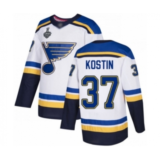 Youth St. Louis Blues 37 Klim Kostin Authentic White Away 2019 Stanley Cup Final Bound Hockey Jersey