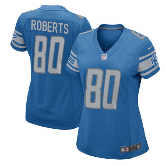 Women's Nike Detroit Lions 80 Michael Roberts Game Light Blue Team Color NFL Jersey