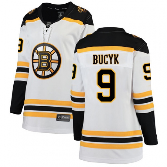 Women's Boston Bruins 9 Johnny Bucyk Authentic White Away Fanatics Branded Breakaway NHL Jersey