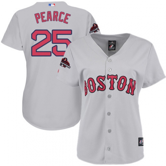 Women's Majestic Boston Red Sox 25 Steve Pearce Authentic Grey Road 2018 World Series Champions MLB Jersey