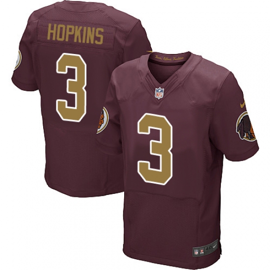 Men's Nike Washington Redskins 3 Dustin Hopkins Elite Burgundy Red/Gold Number Alternate 80TH Anniversary NFL Jersey