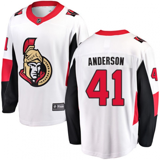 Youth Ottawa Senators 41 Craig Anderson Fanatics Branded White Away Breakaway NHL Jersey