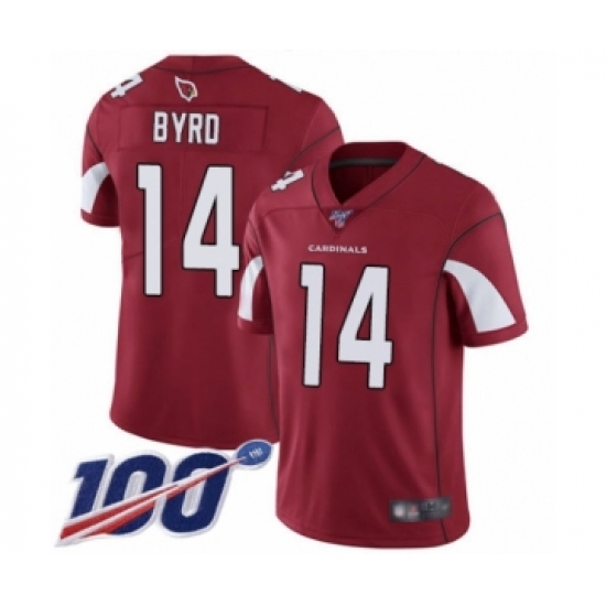 Men's Arizona Cardinals 14 Damiere Byrd Red Team Color Vapor Untouchable Limited Player 100th Season Football Jersey