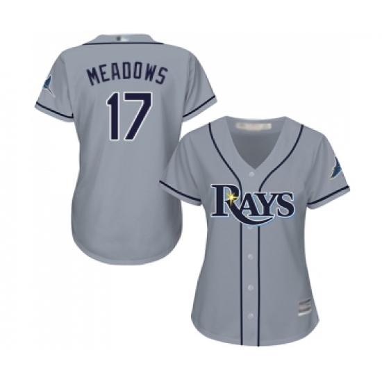 Women's Tampa Bay Rays 17 Austin Meadows Replica Grey Road Cool Base Baseball Jersey