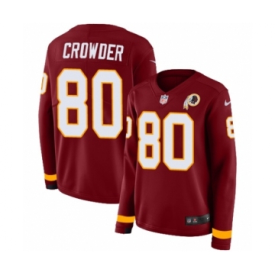 Women's Nike Washington Redskins 80 Jamison Crowder Limited Burgundy Therma Long Sleeve NFL Jersey