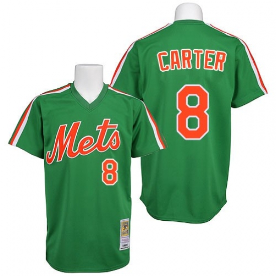 Men's Mitchell and Ness New York Mets 8 Gary Carter Replica Green 1985 Throwback MLB Jersey