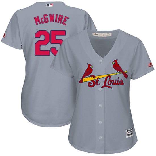 Women's Majestic St. Louis Cardinals 25 Mark McGwire Authentic Grey Road Cool Base MLB Jersey