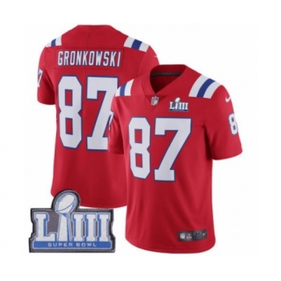 Men's Nike New England Patriots 87 Rob Gronkowski Red Alternate Vapor Untouchable Limited Player Super Bowl LIII Bound NFL Jersey