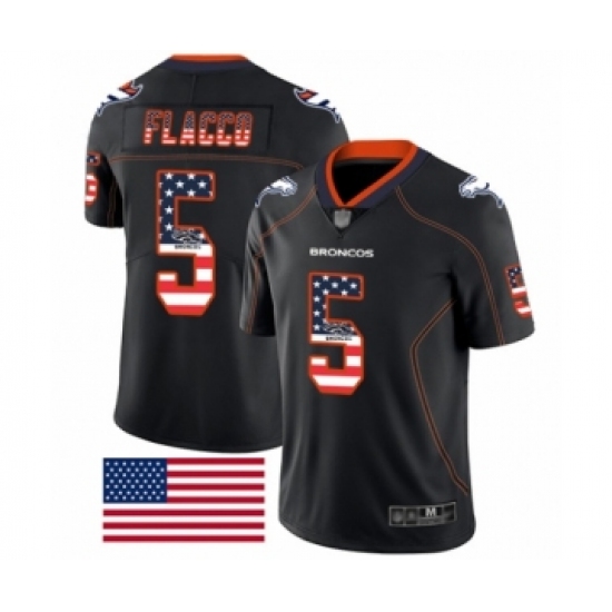 Men's Denver Broncos 5 Joe Flacco Limited Black Rush USA Flag Football Jersey