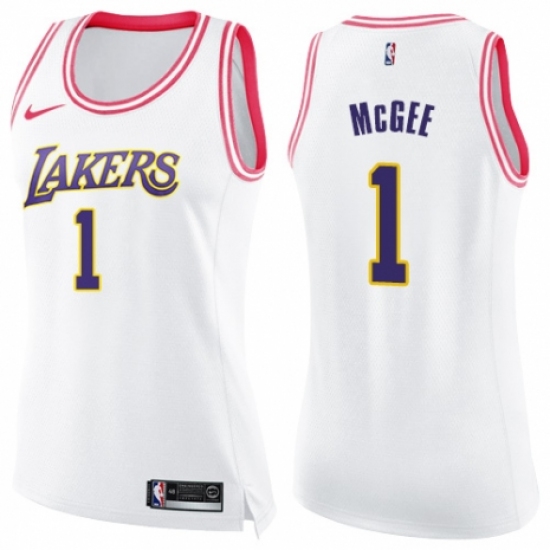 Women's Nike Los Angeles Lakers 1 JaVale McGee Swingman White/Pink Fashion NBA Jersey