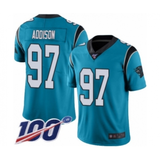 Men's Carolina Panthers 97 Mario Addison Blue Alternate Vapor Untouchable Limited Player 100th Season Football Jersey