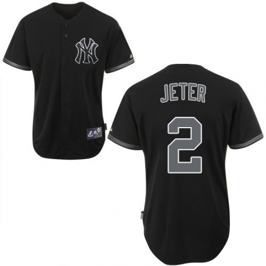 Men's Majestic New York Yankees 2 Derek Jeter Authentic Black Fashion MLB Jersey