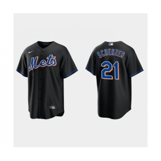 Men's New York Mets 21 Max Scherzer Black Cool Base Stitched Baseball Jersey