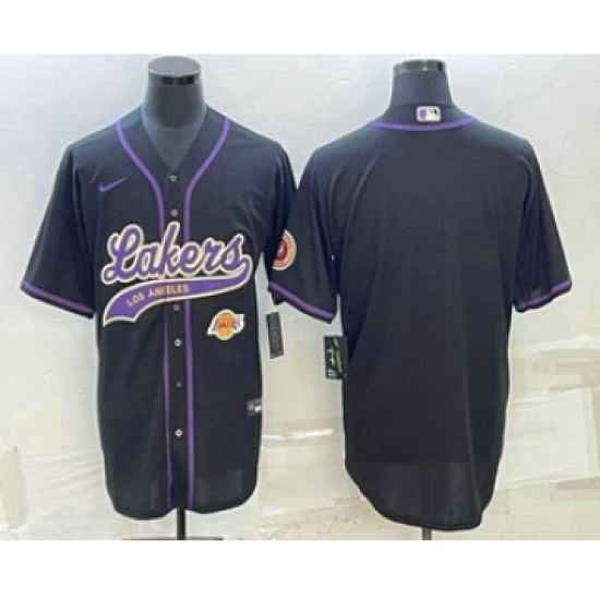 Men's Los Angeles Lakers Blank Black With Cool Base Stitched Baseball Jersey