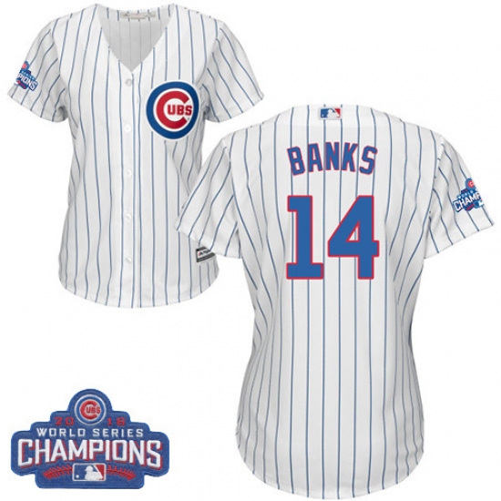 Women's Majestic Chicago Cubs 14 Ernie Banks Authentic White Home 2016 World Series Champions Cool Base MLB Jersey