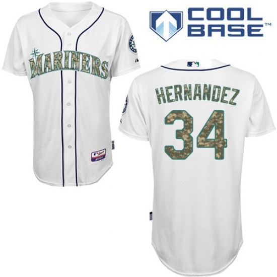 Men's Majestic Seattle Mariners 34 Felix Hernandez Authentic White USMC Cool Base MLB Jersey