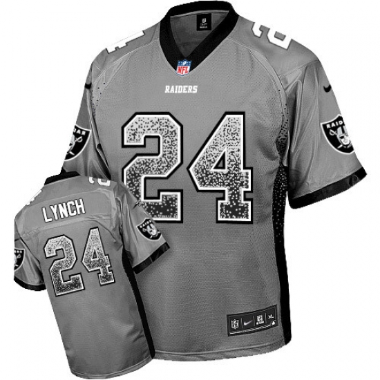 Men's Nike Oakland Raiders 24 Marshawn Lynch Elite Grey Drift Fashion NFL Jersey