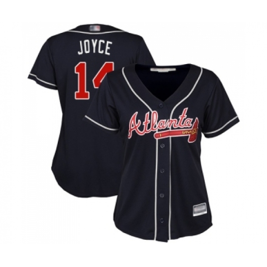 Women's Atlanta Braves 14 Matt Joyce Replica Blue Alternate Road Cool Base Baseball Jersey