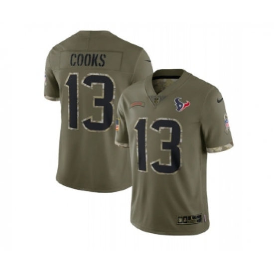 Men's Houston Texans 13 Brandin Cooks 2022 Olive Salute To Service Limited Stitched Jersey