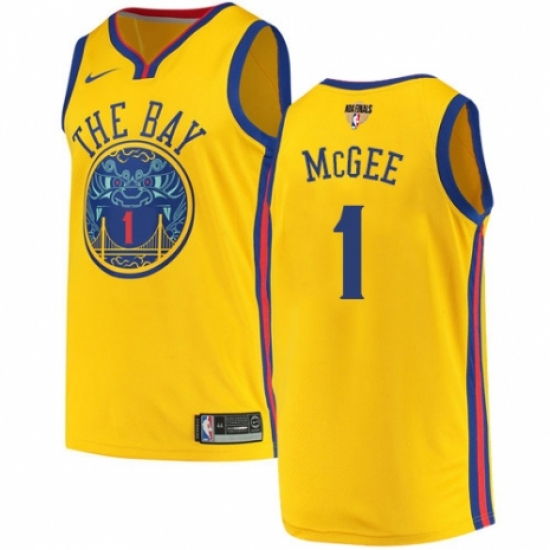 Men's Nike Golden State Warriors 1 JaVale McGee Authentic Gold 2018 NBA Finals Bound NBA Jersey - City Edition