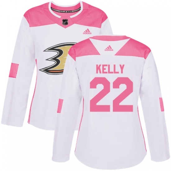 Women's Adidas Anaheim Ducks 22 Chris Kelly Authentic White Pink Fashion NHL Jersey