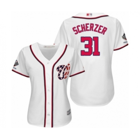 Women's Washington Nationals 31 Max Scherzer Authentic White Home Cool Base 2019 World Series Champions Baseball Jersey