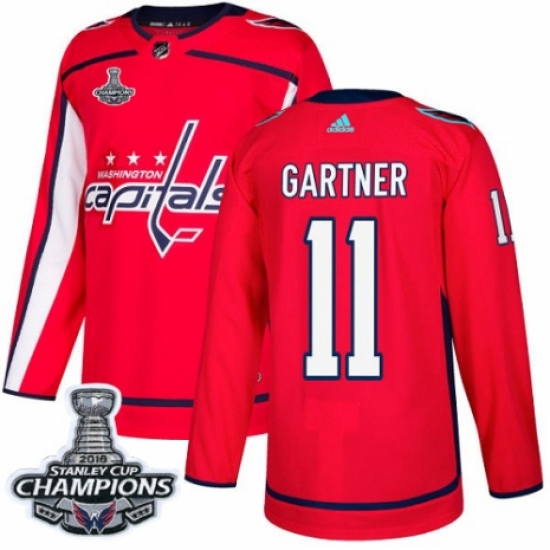 Men's Adidas Washington Capitals 11 Mike Gartner Authentic Red Home 2018 Stanley Cup Final Champions NHL Jersey