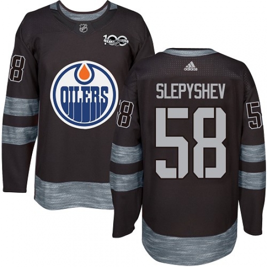 Men's Adidas Edmonton Oilers 58 Anton Slepyshev Authentic Black 1917-2017 100th Anniversary NHL Jersey