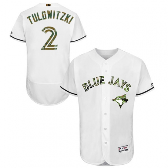 Men's Majestic Toronto Blue Jays 2 Troy Tulowitzki Authentic White 2016 Memorial Day Fashion Flex Base MLB Jersey