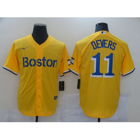 Men's Boston Red Sox 11 Rafael Devers Nike Gold-Light Blue Jersey