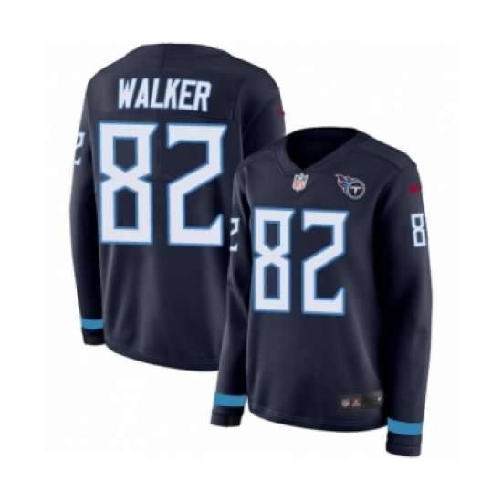 Women's Nike Tennessee Titans 82 Delanie Walker Limited Navy Blue Therma Long Sleeve NFL Jersey