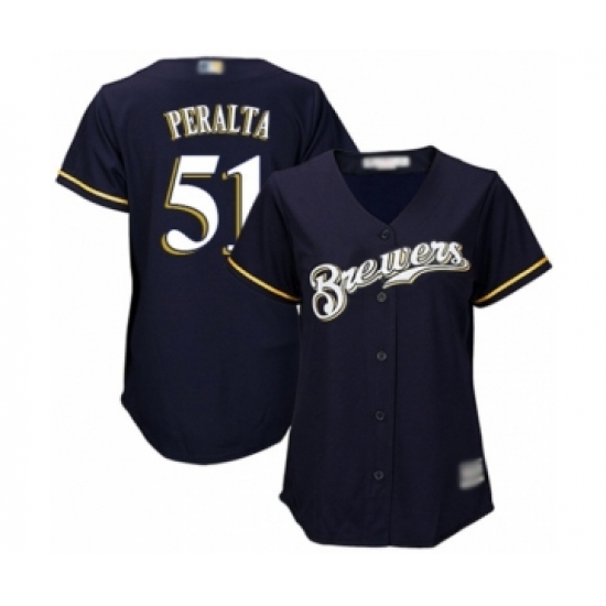 Women's Milwaukee Brewers 51 Freddy Peralta Authentic Navy Blue Alternate Cool Base Baseball Player Jersey