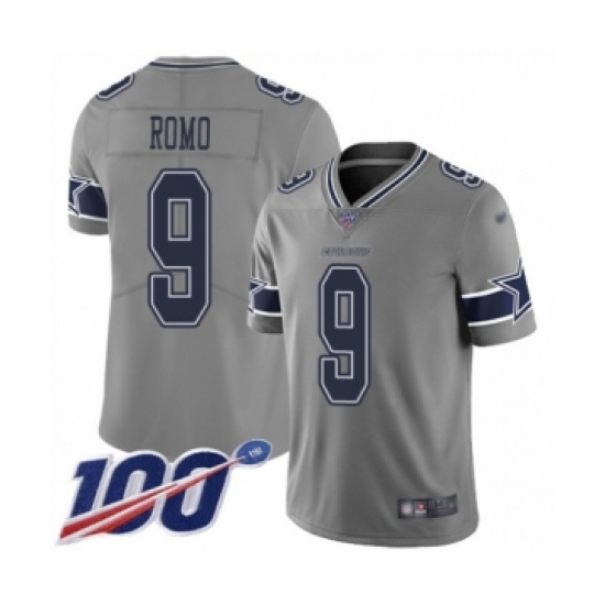 Men's Dallas Cowboys 9 Tony Romo Limited Gray Inverted Legend 100th Season Football Jersey