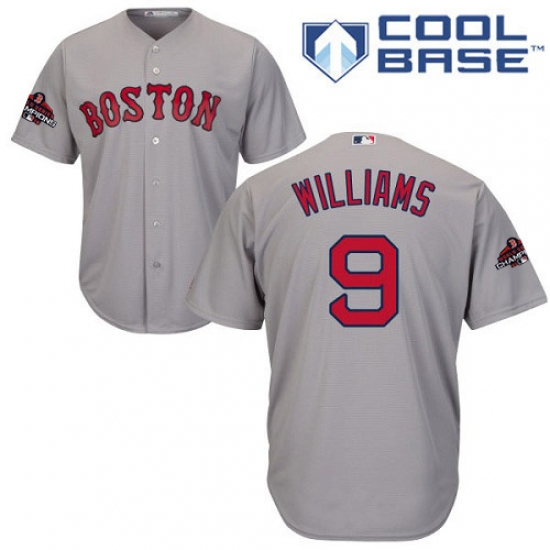 Youth Majestic Boston Red Sox 9 Ted Williams Authentic Grey Road Cool Base 2018 World Series Champions MLB Jersey