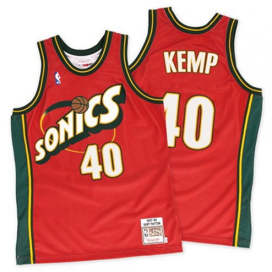 Men's Mitchell and Ness Oklahoma City Thunder 40 Shawn Kemp Authentic Red SuperSonics Throwback NBA Jersey