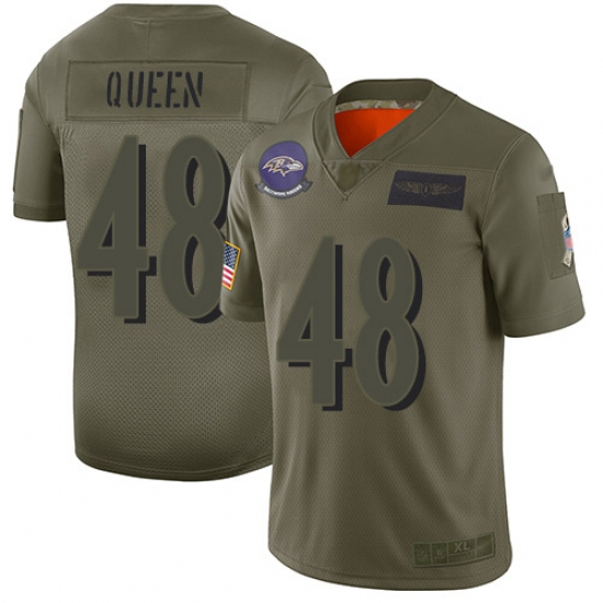 Youth Baltimore Ravens 48 Patrick Queen Camo Stitched NFL Limited 2019 Salute To Service Jersey