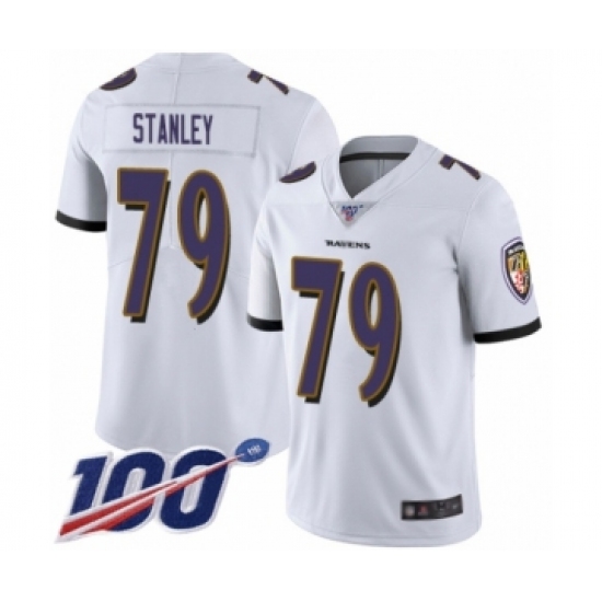 Men's Baltimore Ravens 79 Ronnie Stanley White Vapor Untouchable Limited Player 100th Season Football Jersey