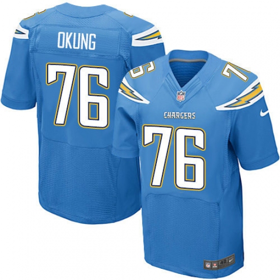 Men's Nike Los Angeles Chargers 76 Russell Okung Elite Electric Blue Alternate NFL Jersey